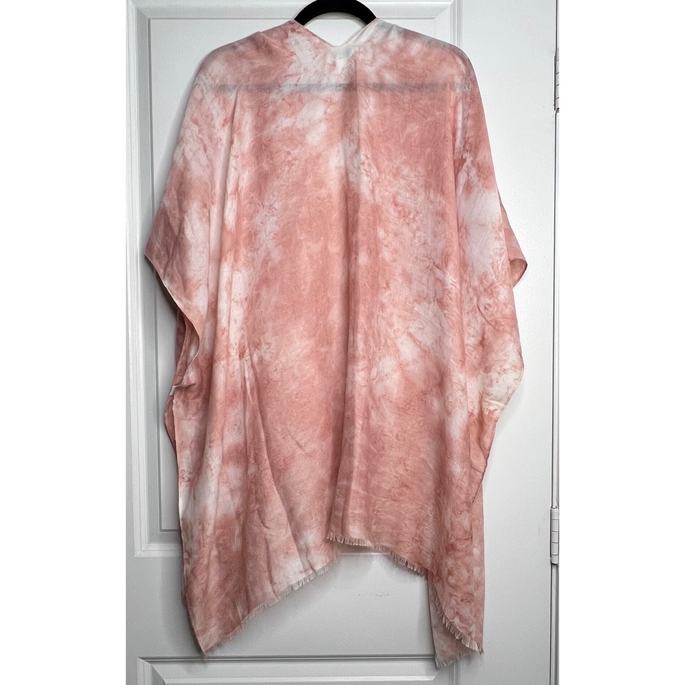 Grace & Lace Kimono Cardigan One Size Pink White Tie Dye Fringed Shawl Wrap